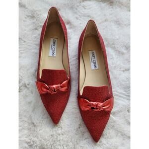 NWD Jimmy Choo Red Glitter Flat Bow Size EU 38 Red